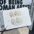 Handgemaakte kunstnagels met parels, kattenoogsteen en 3D-bloemen luxe nagelkunst set - XS / Crèmewit/Nude