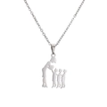 Polished stainless steel necklace featuring a silhouette pendant of a mother and three children - Mother Passing Heart to 3 Children (CS00237)