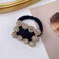 Elastico per capelli nero con lussuosa fibbia quadrata di strass e cristalli lucidi - Zircone Quadrato Dorato