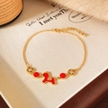 Bracciale placcato oro con ciondolo cavallo in smalto rosso e dettagli in zirconi - Stile Catena Sottile Moneta Cavallo Rosso Placcata in Oro Vero (47#)