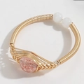 Handmade gold wire-wrapped ring with orange strawberry quartz and white moonstone beads - Strawberry Quartz