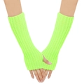 Neon green knitted fingerless long arm warmer gloves with ribbed texture finish - One Size / Yellow-Green