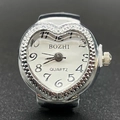 Silver heart-shaped quartz ring watch with beaded texture and Arabic numerals - White