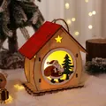 Lighted wooden Christmas cabin ornament with Santa and tree, 8.5x5.5cm size - Santa Claus Wood Cabin