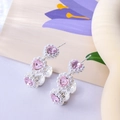 Pink crystal heart earrings with white pearls and silver needles in a romantic style - Pink Heart Crystal Pearl