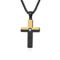 Collana da uomo con croce bicolore in acciaio inossidabile e gemma bianca incastonata - Solo ciondolo / Oro