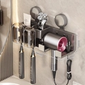 Gunmetal wall-mounted suction bathroom rack for hair dryer and toothbrush storage - 2-Person · Solid Color Cup