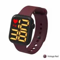 Square LED digital watch with vintage red silicone strap and sleek black sport watch face - Retro Red (Yellow LED)