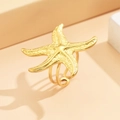 Adjustable gold starfish open ring with realistic sea star texture on sand background - J03303 / Gold