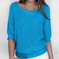 Hellblaues Strickoberteil mit Lochmuster und kurzen Ärmeln für einen lässigen Sommerlook - 3XL / Oberteile / Seeblau