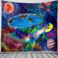 Tenture murale psychédélique tortue de mer avec nébuleuse étoilée et planète - Lune Rouge de Montagne Abstraite
