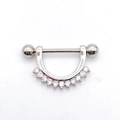 Macro shot of silver stainless steel nipple shield featuring clear cubic zirconia gems - Steel - Horseshoe Pave Zircon