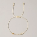 Bracciale portafortuna fatto a mano in corda crema con perle sfaccettate champagne - Novembre-Citrino