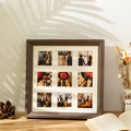 Dark wood 9-opening photo frame with white mat for 3x3 square pictures - Beveled Style-Coffee Wood