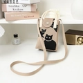 Mini khaki knitted crossbody phone bag featuring a cute black cat pattern and strap - Khaki Three Cats