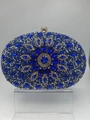 Elegant oval evening clutch bag in blue with sunflower rhinestones and crystal accents - Royal Blue