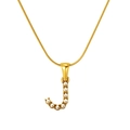 Gold plated stainless steel snake chain necklace with pearl-encrusted letter J pendant - J (S-P149-J)