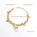 Gold double-layered stainless steel star and unicorn charm bracelet with 16+5cm chain - Unicorn Charm (404 Gold)