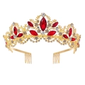 Luxury gold tiara variant with ruby red gemstones and brilliant white crystals - Red with Hair Combs