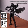 Black 3D printed action figure with wings, sword, and multiple accessory hand parts - Large Pure Black With 5 Weapons 3 Hands 1 Wing
