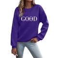 Deep purple long sleeve sweatshirt with white GOOD vibes graphic in a casual style - S / Purple