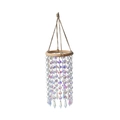 Hanging wooden ring wind chime with iridescent crystal beads and pointed pendants - Spiked Bead-Iridescent