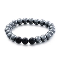 Bracciale minimalista con perline di ematite grigia e onice nero opaco per uomo e donna - Ematite + Agata Nera Smerigliata (KB109672-Z)