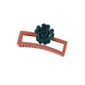 Pink rectangular hair claw clip with a dark green 3D rose flower decoration - Shiny Dusty Pink
