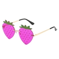 Fashionable strawberry shaped sunglasses with pink lenses and gold metal frames - Gold Frame Rose Red Lens