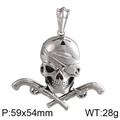 Punk style stainless steel pirate skull pendant with crossed muskets in silver finish - No Chain - Crossed Pistols Skull (KP80010-BD)