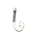 Antique silver fish hook pendant with vintage texture for DIY nautical jewelry making - Nautical Fish Hook Charm (7040) / 1 Piece (15x30mm) / Antique Silver