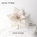 Poinsettia natalizia 30cm in velluto bianco crema con bordi glitterati argento e stelo - Tipo 177-Bianco / Diametro 30cm