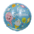 Blue 18-inch round foil balloon with Spanish Feliz Cumpleaños text and dessert icons - Round Spanish Candy Birthday (Blue)