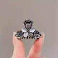 Mini floral hair claw clip featuring silver finish with white cat-eye stone accents - 8# Small Flower Hair Claw Black (Approx. 3.5CM)