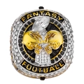 Fantasy Football Champion ring with gold helmet and inlaid rhinestones on white background - US 9 / 2026 Round Single Ring