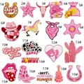 Detailed embroidery texture of pink western cowgirl patches with sequins and thread patterns - Western Cowgirl Patch Combo Set (19 Pcs)