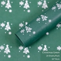 Christmas green wrapping paper with white snowflake and tree patterns, size 50x70cm, 28 sheets - Christmas Green (28 Sheets/Pack) / 50x70cm