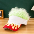 White flame cap with green wig hair attachment for cosplay and festive outdoor fashion - White + Light Green Hair