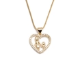 Gold heart necklace with mother and child silhouette and sparkling white zircon stones - Mother and Child Heart (CN001169)
