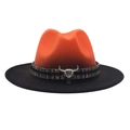 Detail des zweifarbigen Wollhuts in Orange und Schwarz mit silberner Stierkopf-Metallschnalle - M (56-58cm) / Orange + Schwarz