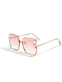 Square metal sunglasses with pink gradient lenses and white pearl embellishments - Gradient Pink