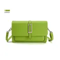 Rectangle green PU leather crossbody bag with woven flap and metallic buckle strap - Green