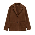 Klassieke donkerbruine suède blazer jas met reverskraag en voorzakken - XS / Bruin