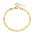 Macro detail of 4mm gold-plated flat snake chain with lobster clasp and extension - 4mm-20+3cm / Gold