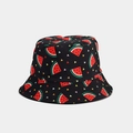 Close-up of black bucket hat featuring vibrant watermelon slice and triangle print - M / Black Triangle Watermelon