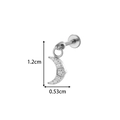 Silver G23 titanium moon ear stud with sparkling zircons measuring 1.2cm by 0.53cm - Moon Design / Silver