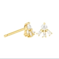 Macro detail of geometric zircon stud earrings with golden finish and S925 silver needles - Gold Radiant Fan Shape Studs