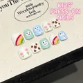 Unghie finte fatte a mano arcobaleno e cartoni per bambini con disegni di mucca carini - Extra Piccolo (XS) / Simpatico Cartone Animato Arcobaleno (C102)
