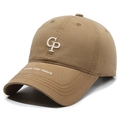 Casquette de baseball en coton kaki avec broderie CP et texte Ride The Wave sur le bord - Beige Foncé
