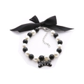 Elegant pet pearl necklace with black bow and rhinestone bone pendant for small dogs - S (20cm+5cm Extension) / Black+White